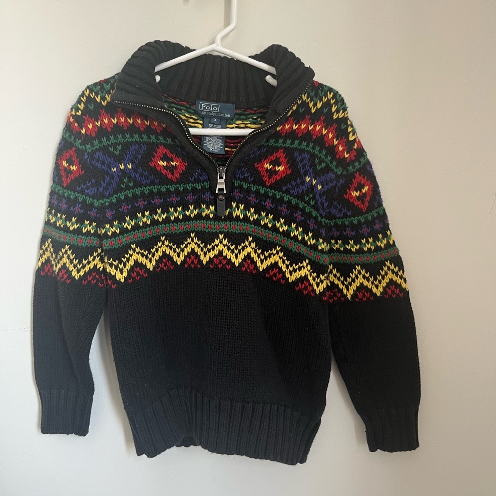 Ralph Lauren kids Colorful Patterned Zip Sweater Size 5 100% Cotton